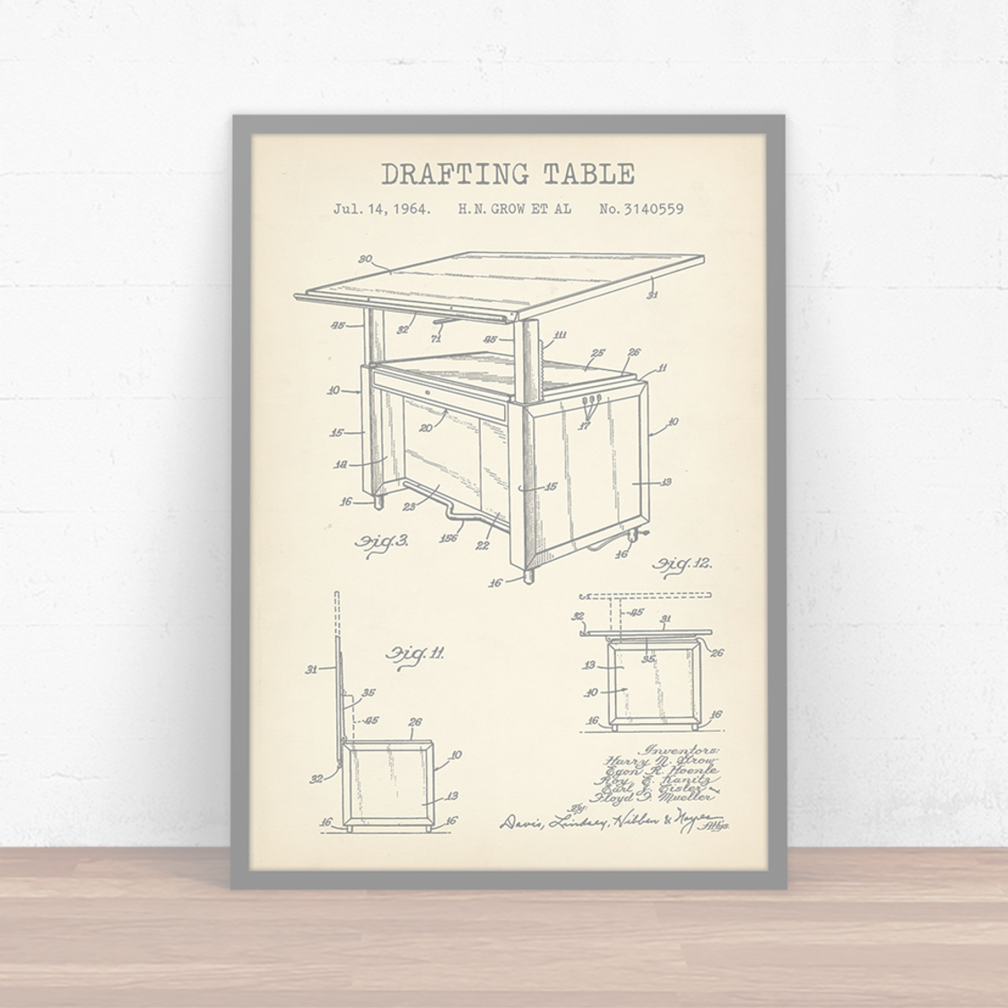 Drafting table patent drawing